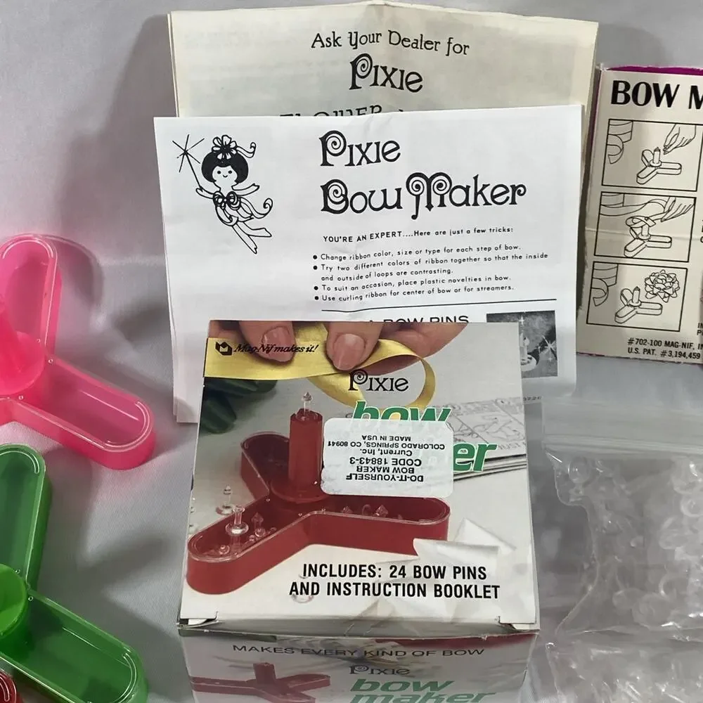 Vintage Lot of 3 Pixie Bow Maker with Pins & Instruction Holidays Bow Party